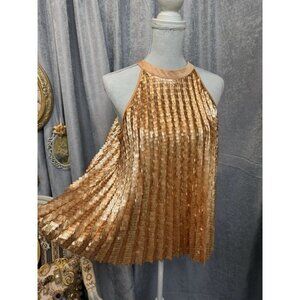 Tahari Womens Modern Fit Gold Sequin Pleated Sleeveless Top Golden Size 4 NWT